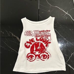 White and Red Graphic Tank Top